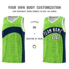 Fluorescent Green Navy Irregular Dot Graffiti Basketball Jersey 3