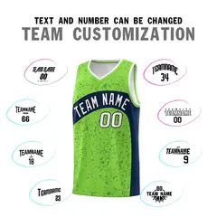 Fluorescent Green Navy Irregular Dot Graffiti Basketball Jersey 4