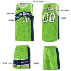 Fluorescent Green Navy Irregular Dot Graffiti Basketball Jersey 5
