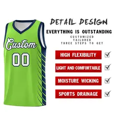 Fluorescent Green Navy Side Symmetrical Line Pattern Basketball Jersey 2