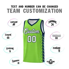 Fluorescent Green Navy Side Symmetrical Line Pattern Basketball Jersey 4