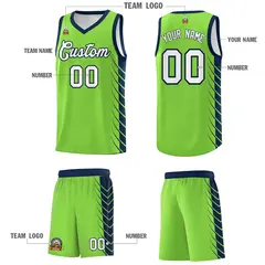 Fluorescent Green Navy Side Symmetrical Line Pattern Basketball Jersey 5