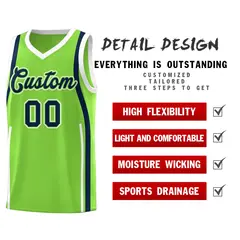 Fluorescent Green Navy-White Ribbon Pattern Basketball Kits 2