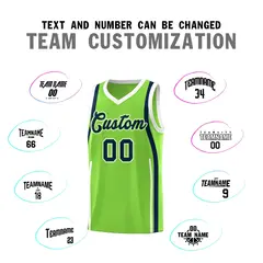 Fluorescent Green Navy-White Ribbon Pattern Basketball Kits 4