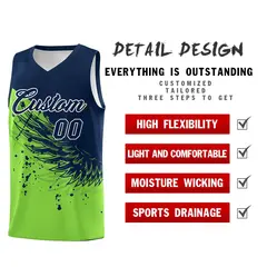 Fluorescent Green Navy Wing Pattern Basketball Jersey 2