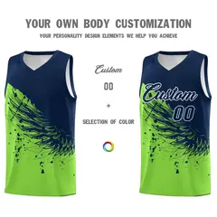 Fluorescent Green Navy Wing Pattern Basketball Jersey 3