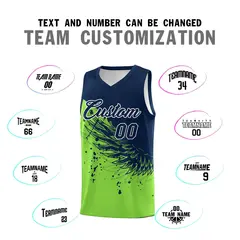 Fluorescent Green Navy Wing Pattern Basketball Jersey 4