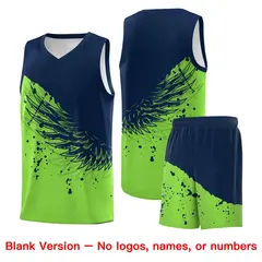 Fluorescent Green Navy Wing Pattern Basketball Jersey 7