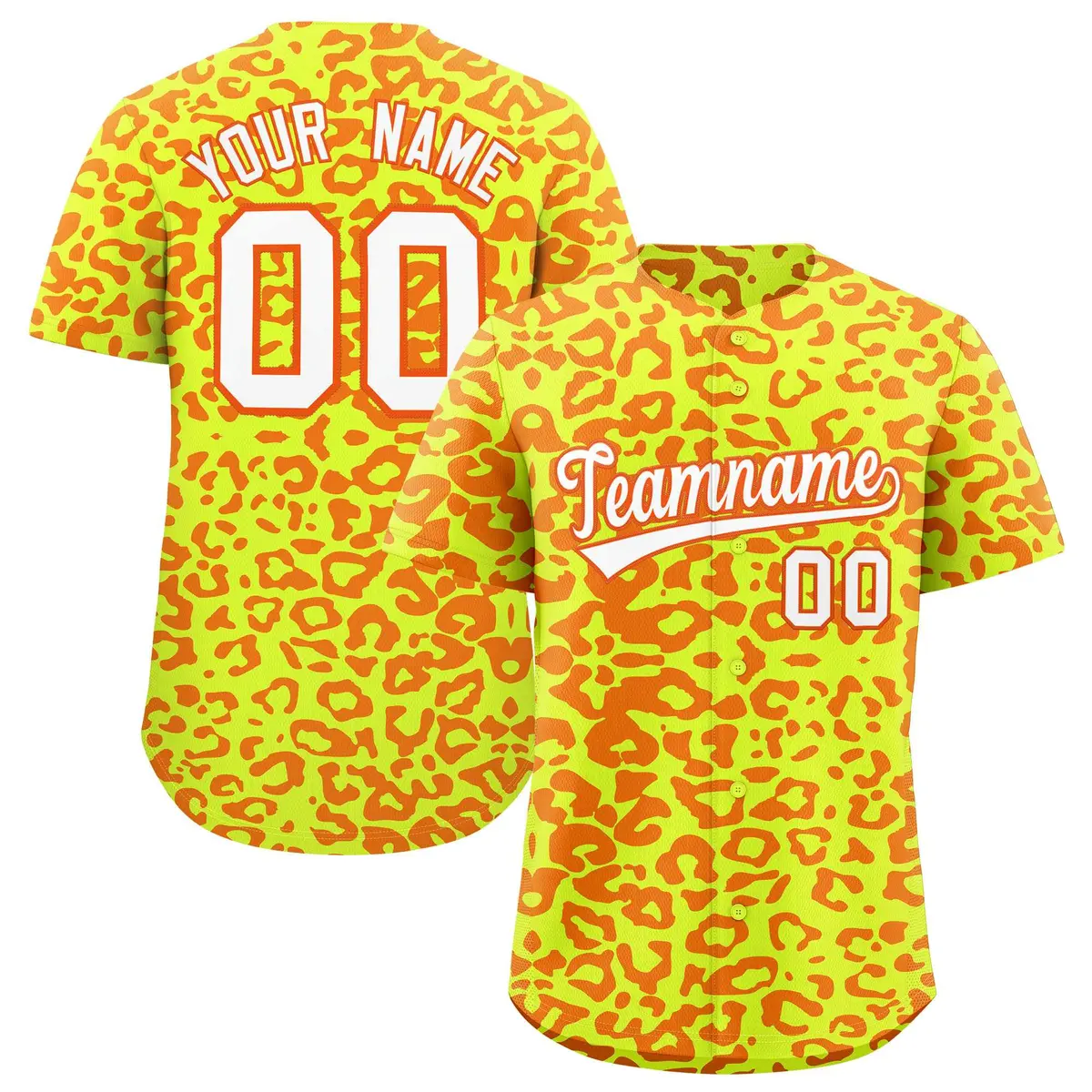 Fluorescent Green Orange Leopard Print Baseball Jersey