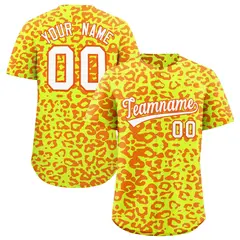 Fluorescent Green Orange Leopard Print Baseball Jersey 1