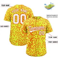 Fluorescent Green Orange Leopard Print Baseball Jersey 2