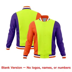 Fluorescent Green Orange Purple Three Color Block Varsity Letterman Jacket 7