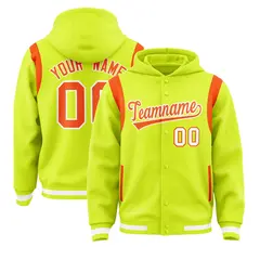 Fluorescent Green Orange Varsity Letterman Shoulder Color Block Jacket Hoodie 1