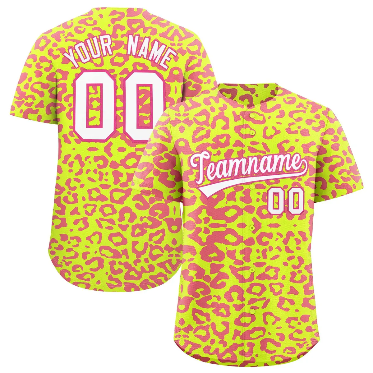 Fluorescent Green Pink Leopard Print Baseball Jersey