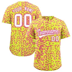 Fluorescent Green Pink Leopard Print Baseball Jersey 1