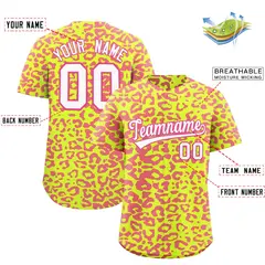 Fluorescent Green Pink Leopard Print Baseball Jersey 2
