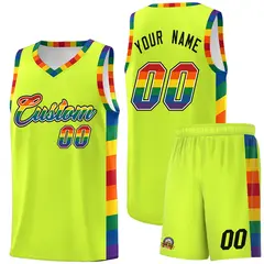 Fluorescent Green Pride Month LGBT Rainbow Basketball Jersey