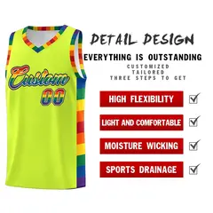 Fluorescent Green Pride Month LGBT Rainbow Basketball Jersey 2