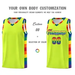 Fluorescent Green Pride Month LGBT Rainbow Basketball Jersey 3