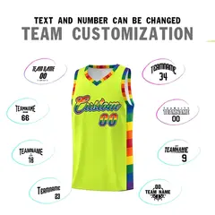 Fluorescent Green Pride Month LGBT Rainbow Basketball Jersey 4