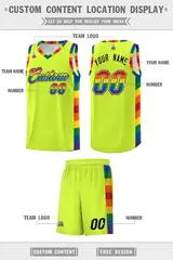 Fluorescent Green Pride Month LGBT Rainbow Basketball Jersey 5