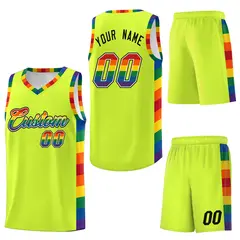 Fluorescent Green Pride Month LGBT Rainbow Basketball Jersey 6