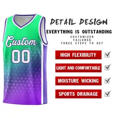 Fluorescent Green Purple Gradient Irregular Shapes Basketball Jersey 4