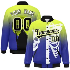 Fluorescent Green Royal Black Halloween Skeleton Graffiti Varsity Jacket Moisture-Wicking 1