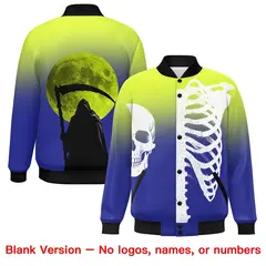 Fluorescent Green Royal Black Halloween Skeleton Graffiti Varsity Jacket Moisture-Wicking 8