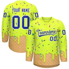 Fluorescent Green Royal Blue Ice Cream Pattern V-Neck Hockey Jersey 1