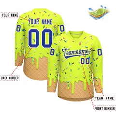Fluorescent Green Royal Blue Ice Cream Pattern V-Neck Hockey Jersey 2