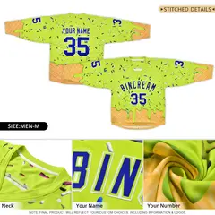 Fluorescent Green Royal Blue Ice Cream Pattern V-Neck Hockey Jersey 5