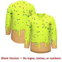 Fluorescent Green Royal Blue Ice Cream Pattern V-Neck Hockey Jersey 7