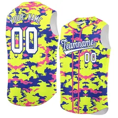 Fluorescent Green Royal Pink Camo Sleeveless Baseball Jersey