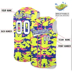 Fluorescent Green Royal Pink Camo Sleeveless Baseball Jersey 2