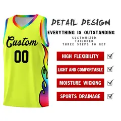 Fluorescent Green Side Flame Sports Basketball Jersey 2