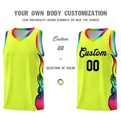 Fluorescent Green Side Flame Sports Basketball Jersey 3