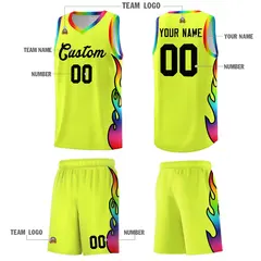 Fluorescent Green Side Flame Sports Basketball Jersey 5