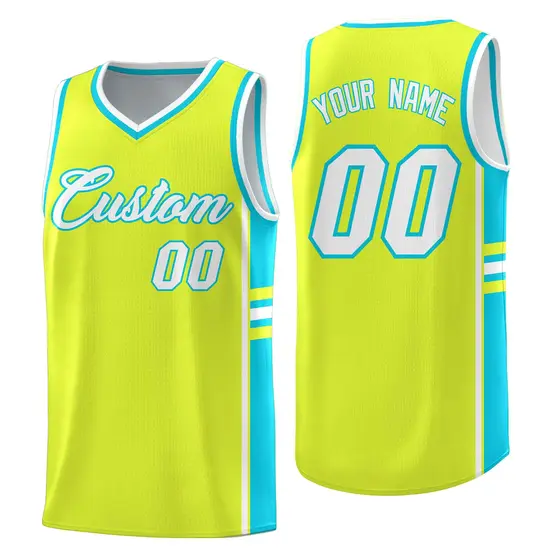 Fluorescent Green Sky Blue Color Block Basketball Jersey