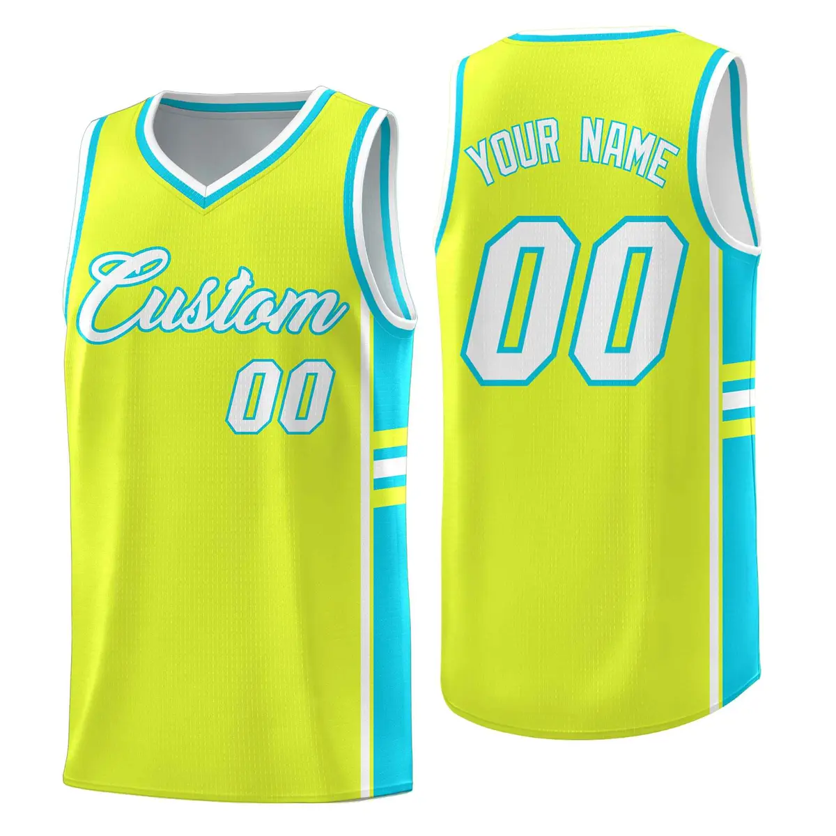 Fluorescent Green Sky Blue Color Block Basketball Jersey