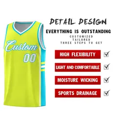 Fluorescent Green Sky Blue Color Block Basketball Jersey 2