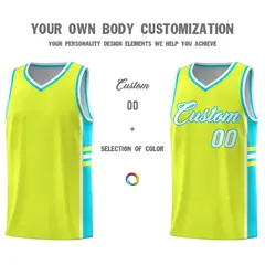 Fluorescent Green Sky Blue Color Block Basketball Jersey 3
