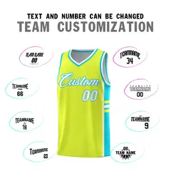 Fluorescent Green Sky Blue Color Block Basketball Jersey 4