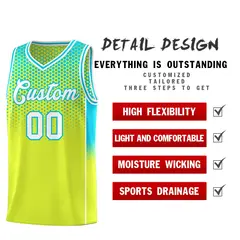 Fluorescent Green Sky Blue Dot Pattern Reversible Side Gradient Basketball Jerseys 3