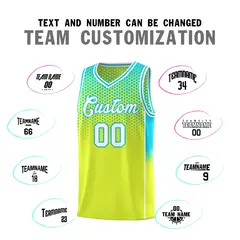 Fluorescent Green Sky Blue Dot Pattern Reversible Side Gradient Basketball Jerseys 4