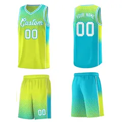 Fluorescent Green Sky Blue Dot Pattern Reversible Side Gradient Basketball Jerseys 5