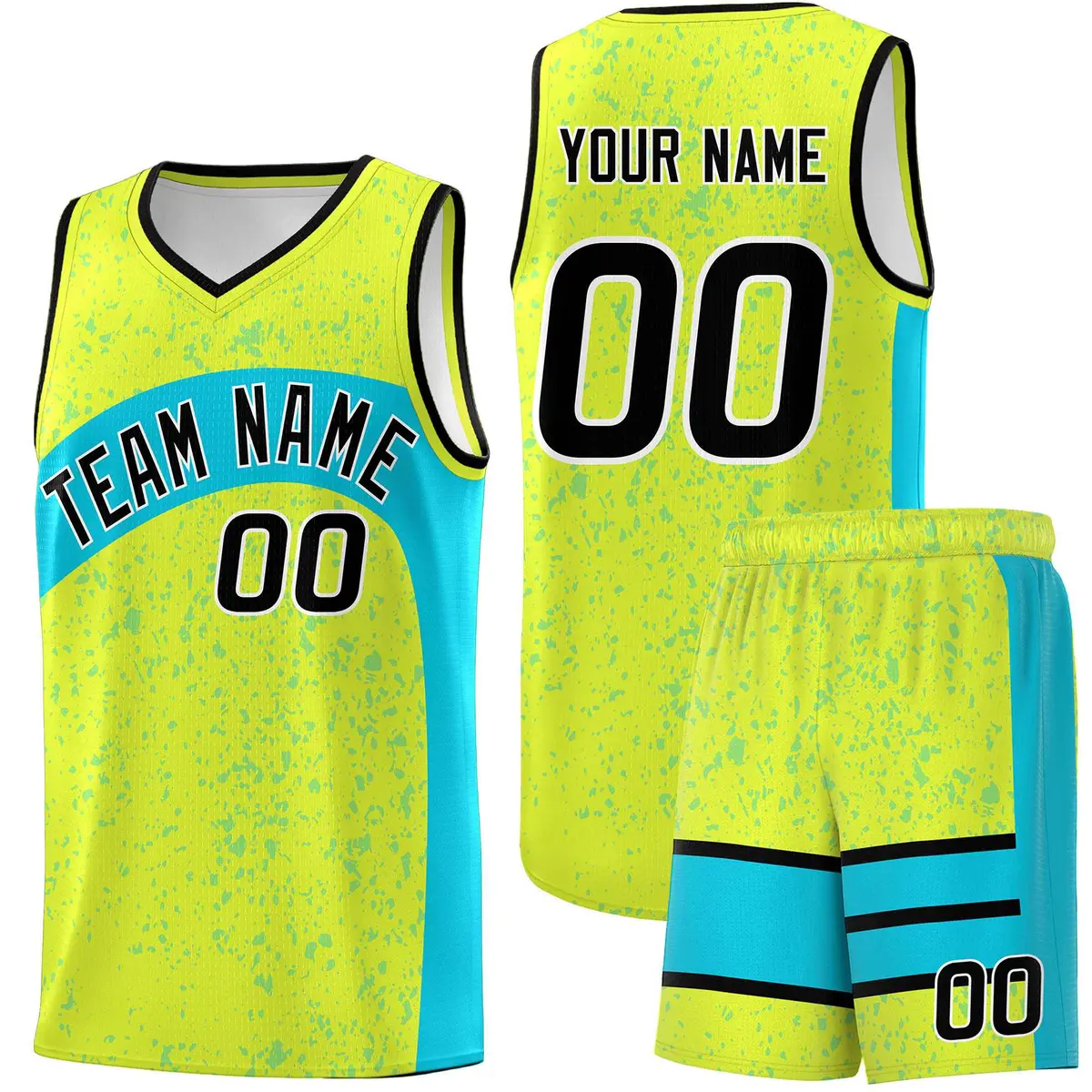 Fluorescent Green Sky Blue Irregular Dot Graffiti Basketball Jersey