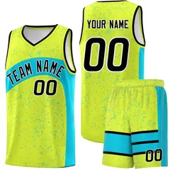 Fluorescent Green Sky Blue Irregular Dot Graffiti Basketball Jersey 1