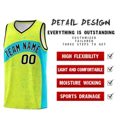 Fluorescent Green Sky Blue Irregular Dot Graffiti Basketball Jersey 2