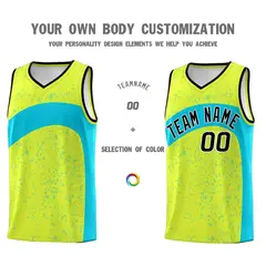 Fluorescent Green Sky Blue Irregular Dot Graffiti Basketball Jersey 3